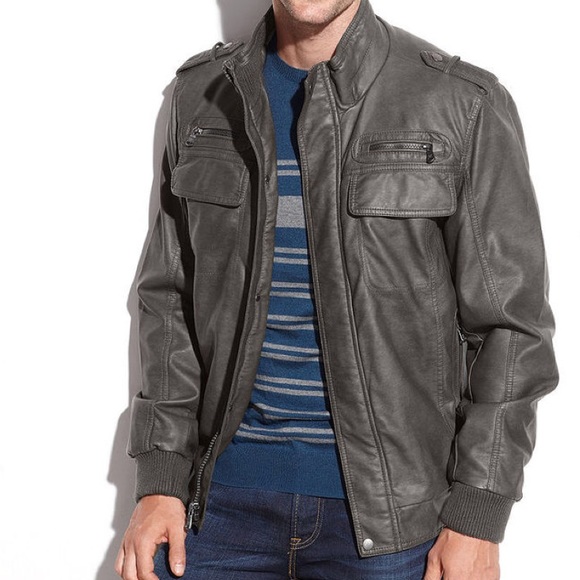 calvin klein faux leather bomber jacket